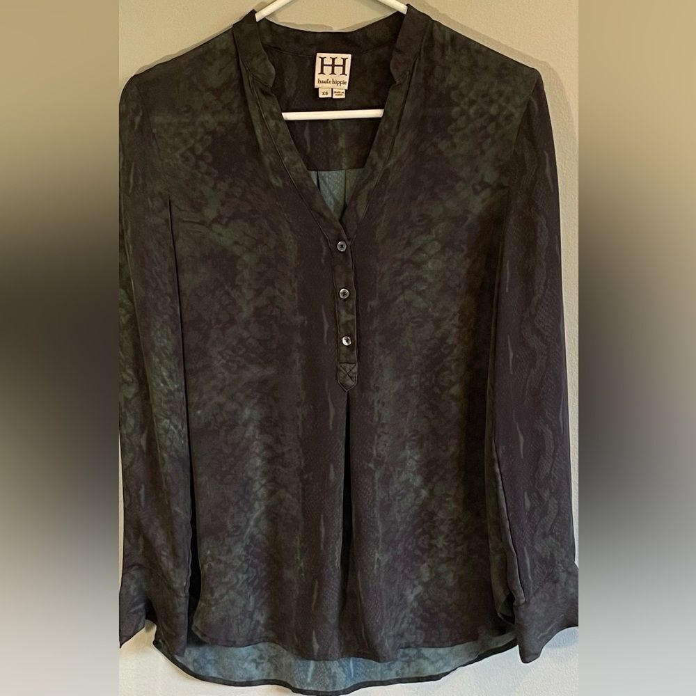 Haute Hippie Silk Snake Print Button Down Blouse Size XS